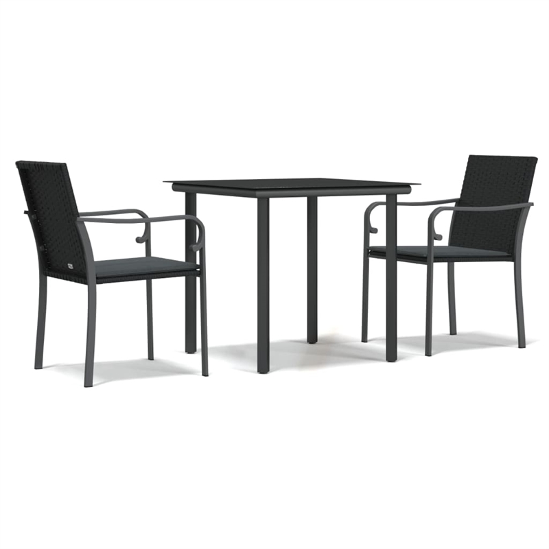 Bowery Hill PE Rattan/Steel/Tempered Glass Garden Dining Set in Black/Dark Gray