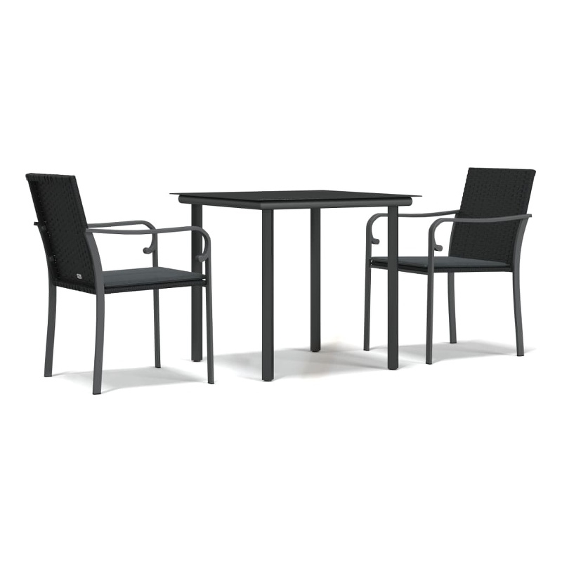 Bowery Hill PE Rattan/Steel/Tempered Glass Garden Dining Set in Black/Dark Gray