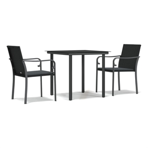 bowery hill pe rattan/steel/tempered glass garden dining set in black/dark gray