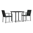 Bowery Hill PE Rattan/Steel/Tempered Glass Garden Dining Set in Black/Dark Gray