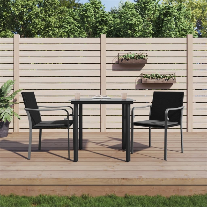 Bowery Hill PE Rattan/Steel/Tempered Glass Garden Dining Set in Black/Dark Gray