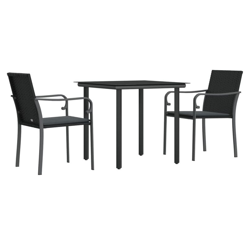 Bowery Hill PE Rattan/Steel/Tempered Glass Garden Dining Set in Black/Dark Gray