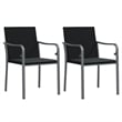 Bowery Hill PE Rattan/Steel/Tempered Glass Garden Dining Set in Black/Dark Gray