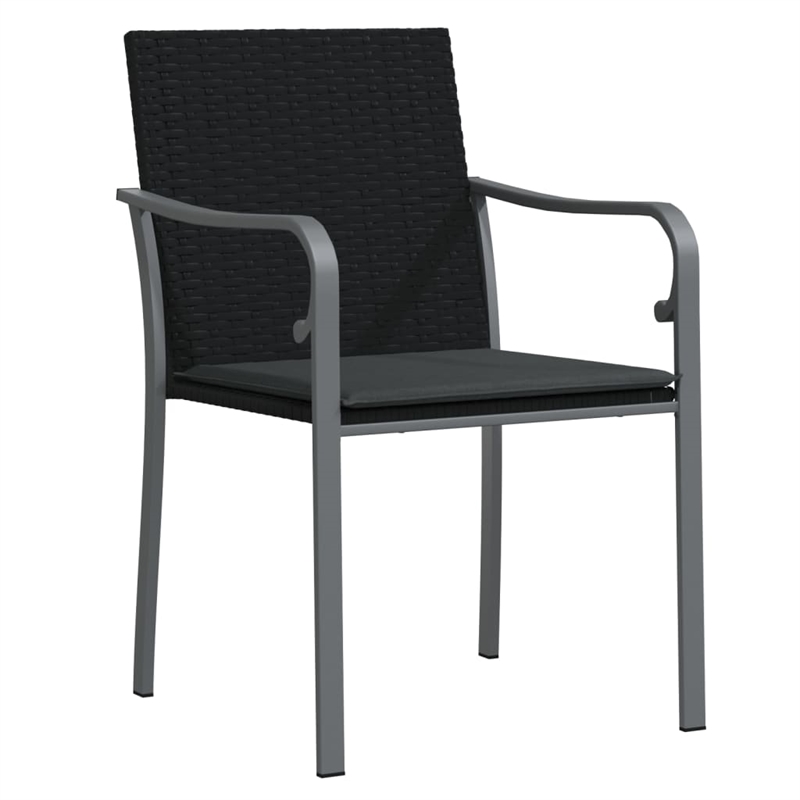 Bowery Hill PE Rattan/Steel/Tempered Glass Garden Dining Set in Black/Dark Gray