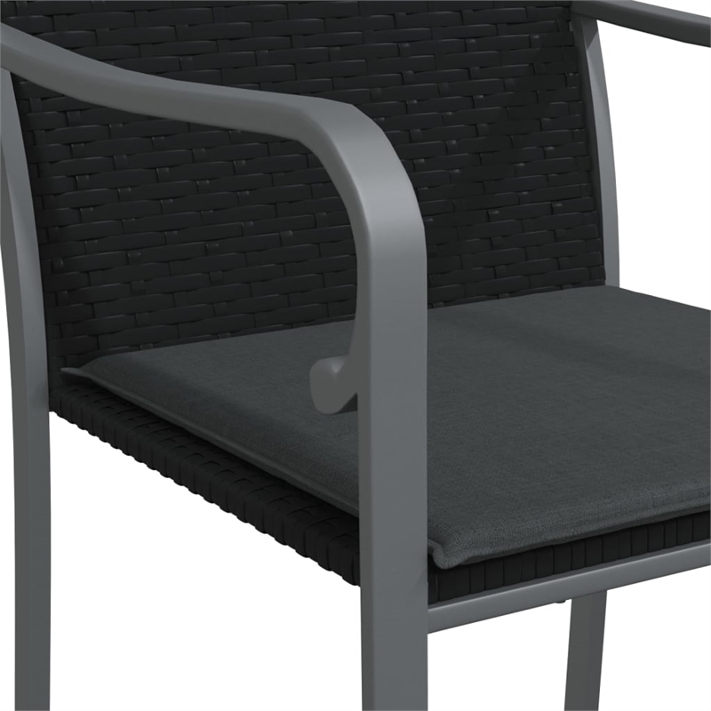 Bowery Hill PE Rattan/Steel/Tempered Glass Garden Dining Set in Black/Dark Gray
