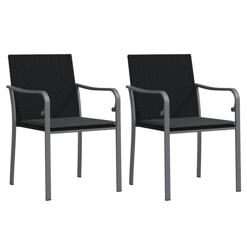Bowery Hill PE Rattan/Steel/Tempered Glass Garden Dining Set in Black/Dark Gray