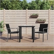 Bowery Hill PE Rattan/Steel/Tempered Glass Garden Dining Set in Black/Dark Gray