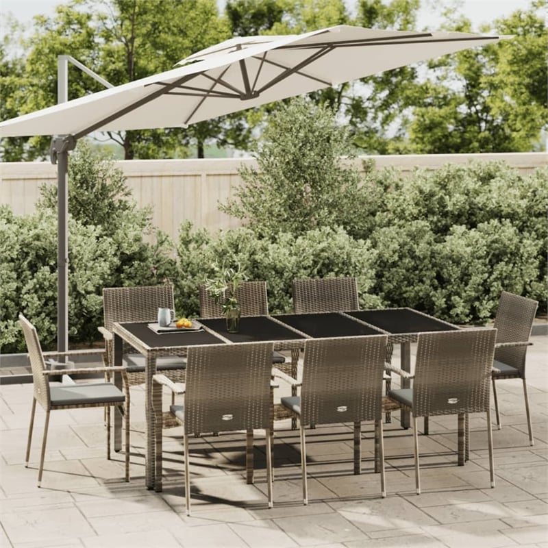 Bowery Hill PE Rattan Large Modular Garden Dining Set in Gray