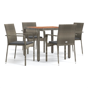 Bowery Hill Contemporary PE Rattan Modular Garden Dining Set in Gray