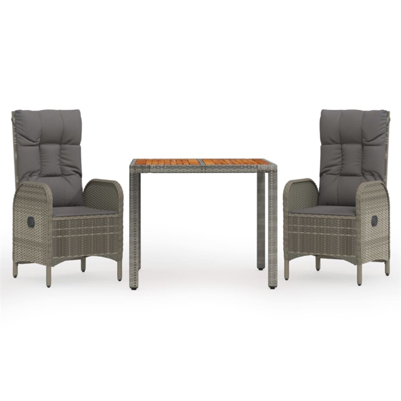 Bowery Hill Contemporary Weather-Resistant 3 Piece Garden Dining Set in Gray