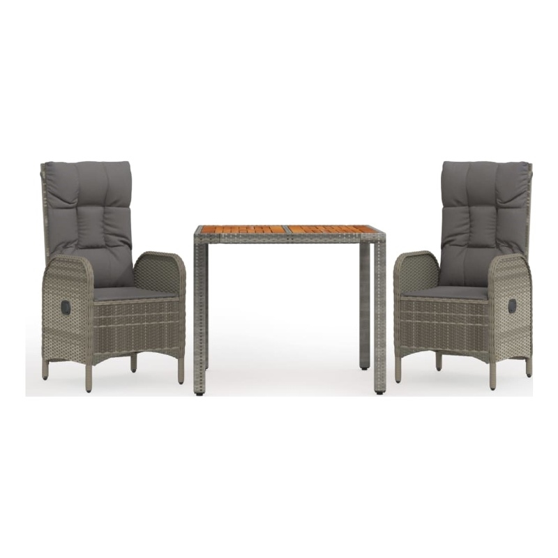 Bowery Hill Contemporary Weather-Resistant 3 Piece Garden Dining Set in Gray