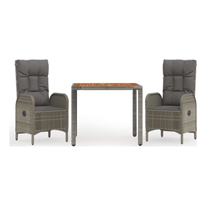 Bowery Hill Contemporary Weather-Resistant 3 Piece Garden Dining Set in Gray