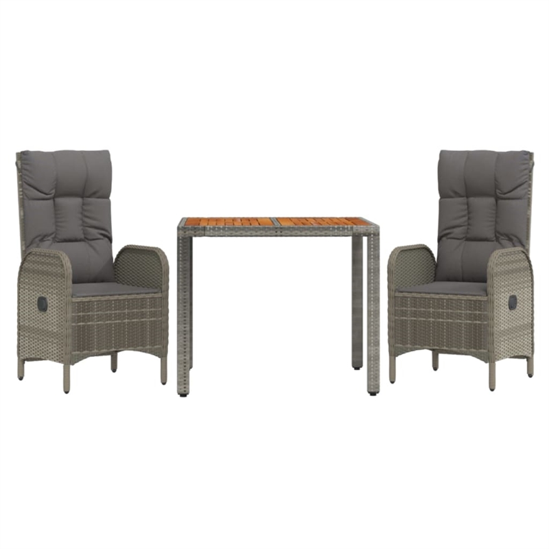 Bowery Hill Contemporary Weather-Resistant 3 Piece Garden Dining Set in Gray