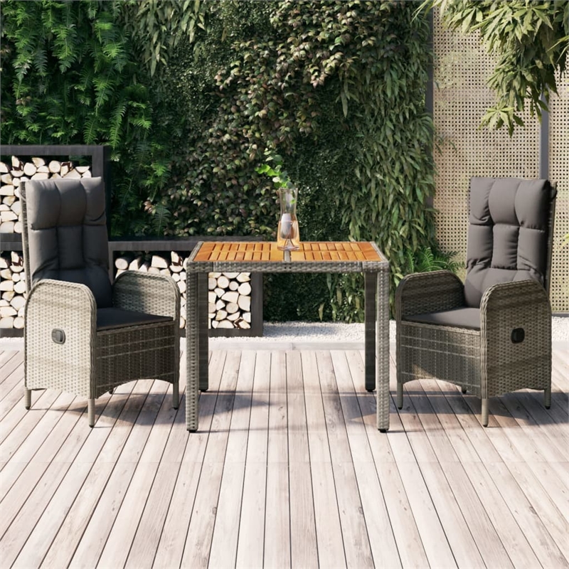 Bowery Hill Contemporary Weather-Resistant 3 Piece Garden Dining Set in Gray