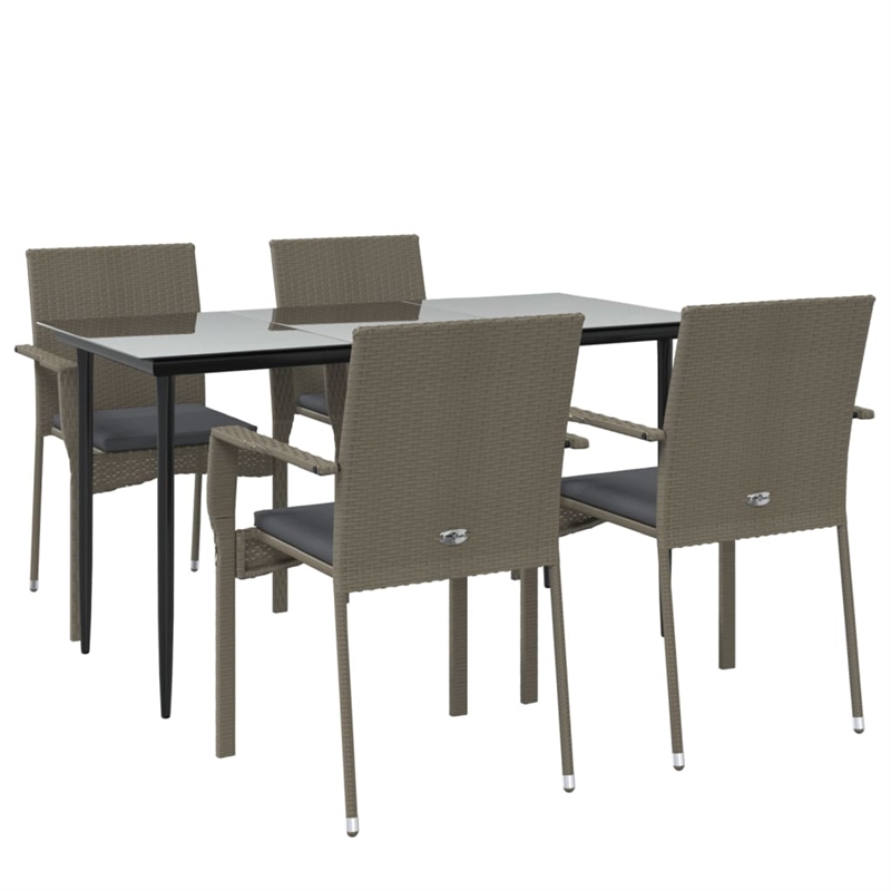 Bowery Hill PE Rattan Large Modular Garden Dining Set in Black and Gray