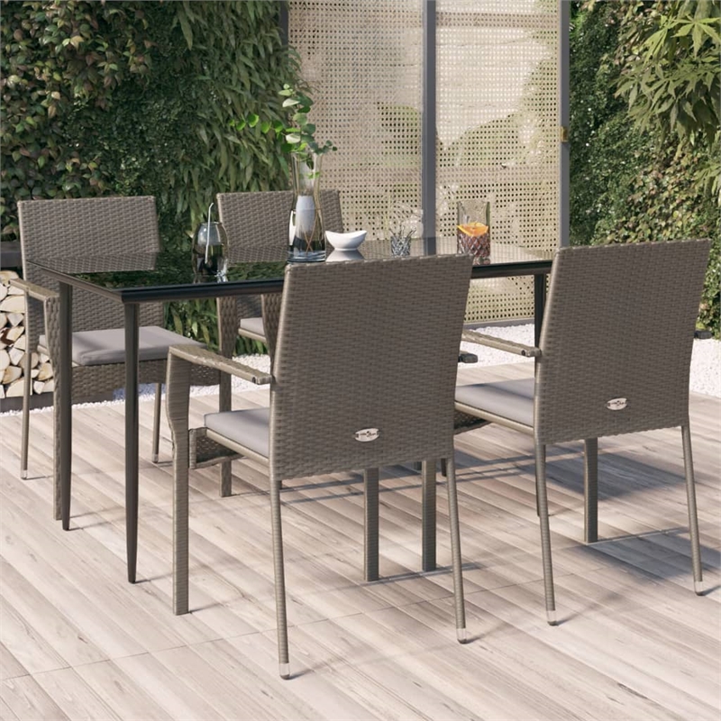 Bowery Hill PE Rattan Large Modular Garden Dining Set in Black and Gray