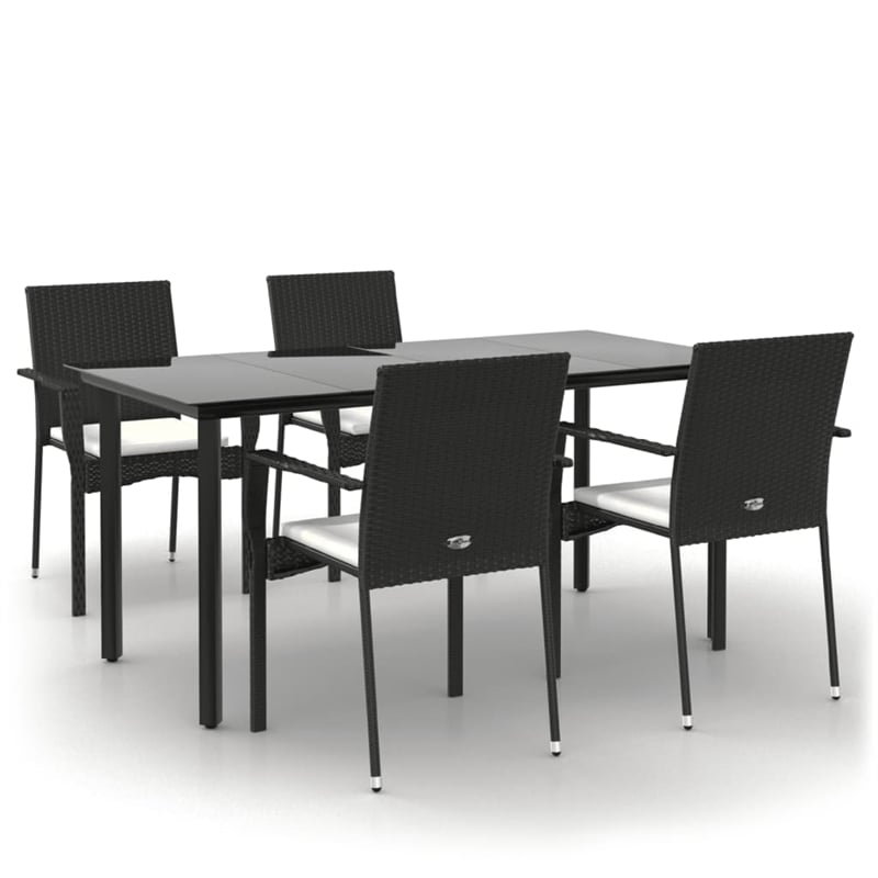 Bowery Hill Contemporary Garden Dining Set in Black/Cream White