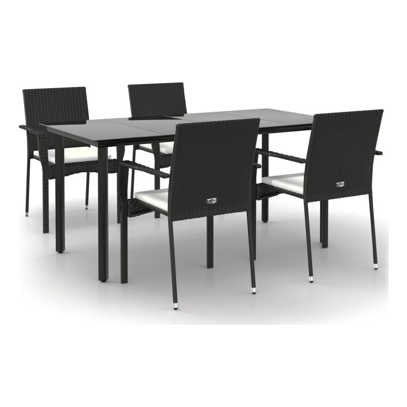 Bowery Hill Contemporary Garden Dining Set in Black/Cream White