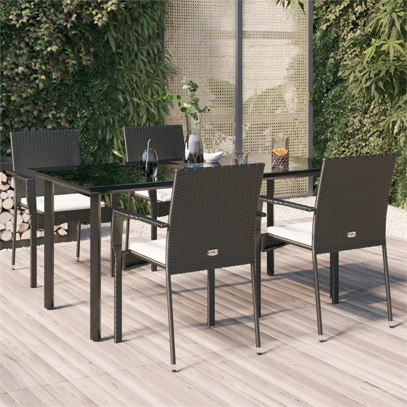 Bowery Hill Contemporary Garden Dining Set in Black/Cream White