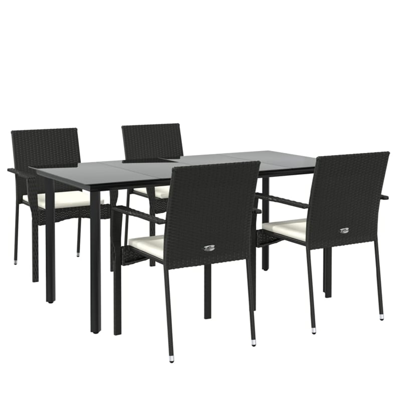 Bowery Hill Contemporary Garden Dining Set in Black/Cream White