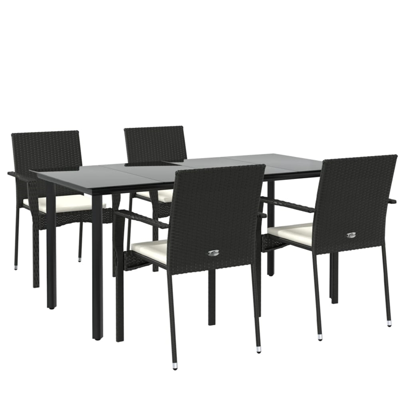 Bowery Hill Contemporary Garden Dining Set in Black/Cream White