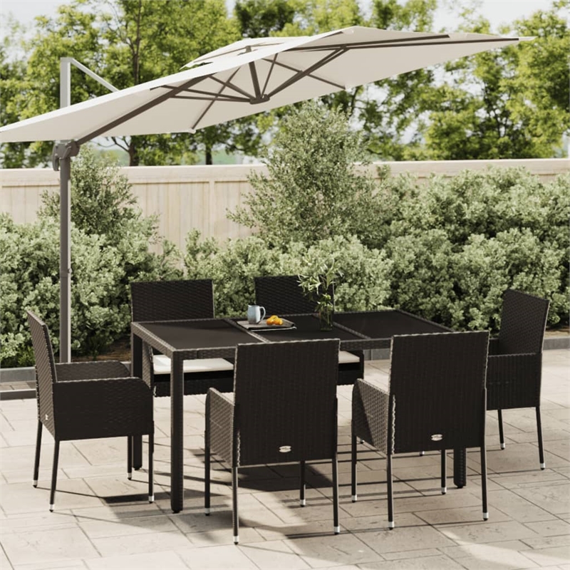 Bowery Hill Contemporary Garden Dining Set in Black/Cream White