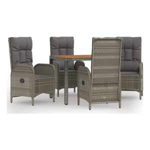 Bowery Hill Contemporary Powder-Coated 5 Piece Garden Dining Set in Gray