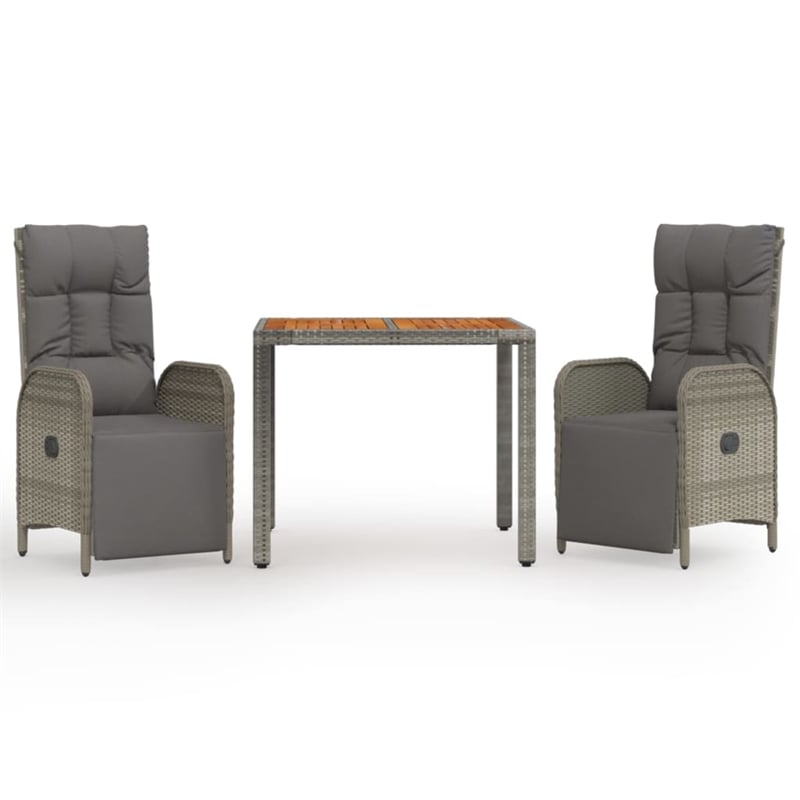 Bowery Hill Contemporary Weather-Resistant 3 Piece Garden Dining Set in Gray