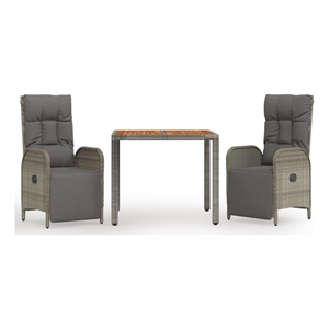 Bowery Hill Contemporary Weather-Resistant 3 Piece Garden Dining Set in Gray