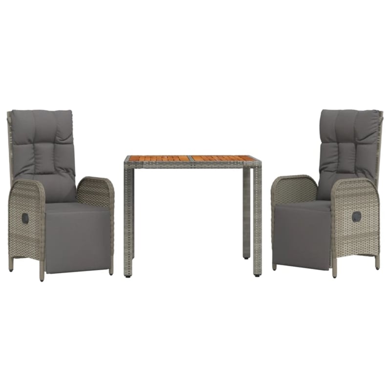 Bowery Hill Contemporary Weather-Resistant 3 Piece Garden Dining Set in Gray