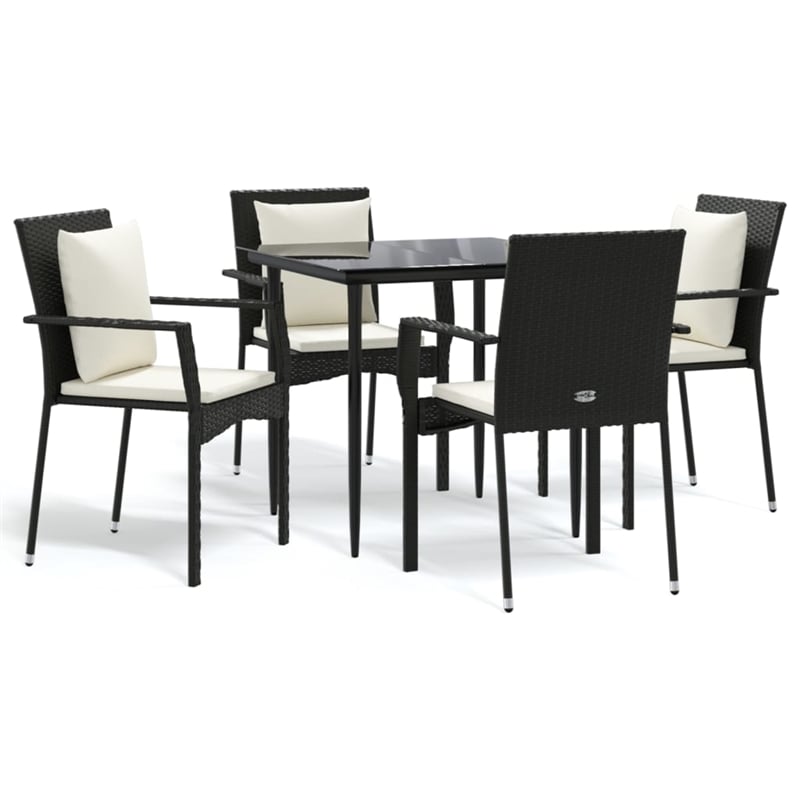 Bowery Hill Contemporary Garden Dining Set in Black and Cream White