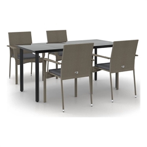 Bowery Hill PE Rattan/Steel/Tempered Glass Garden Dining Set in Black/Gray