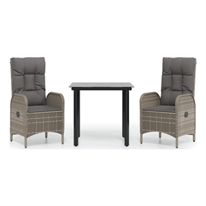 Bowery Hill PE Rattan Standard Adjustable Armrests Garden Dining Set in Black