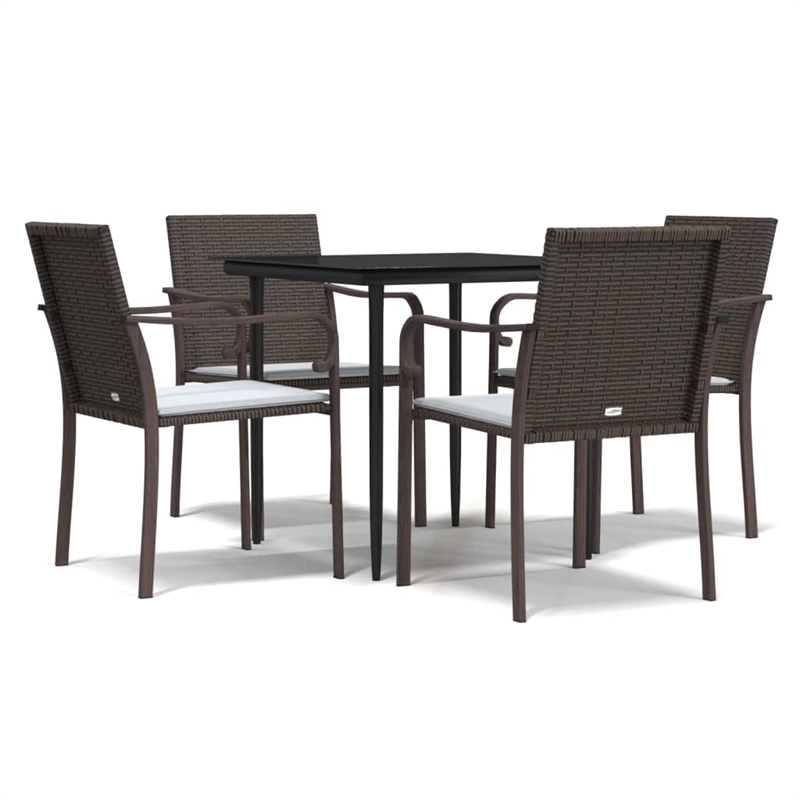 Bowery Hill Contemporary Outdoor Dining Set in Brown/Black/Cream White