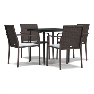 Bowery Hill Contemporary Outdoor Dining Set in Brown/Black/Cream White