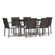 Bowery Hill PE Rattan/Steel/Tempered Glass/Fabric Garden Dining Set in Brown