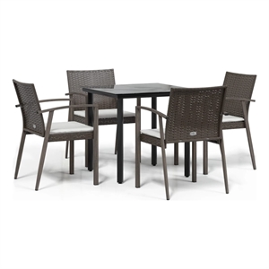 Bowery Hill Contemporary Garden Dining Set in Brown/Black/Cream White