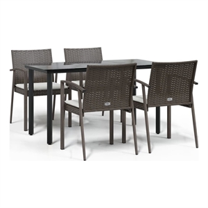 Bowery Hill Contemporary Garden Dining Set in Brown/Black/Cream White