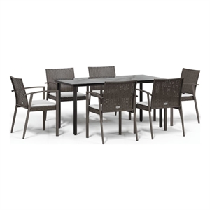 Bowery Hill Contemporary Garden Dining Set in Brown/Black/Cream White