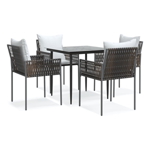 Bowery Hill Contemporary Garden Dining Set in Brown/Black/Cream White
