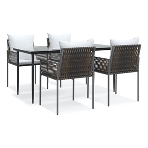 Bowery Hill Contemporary Garden Dining Set in Brown/Black/Cream White