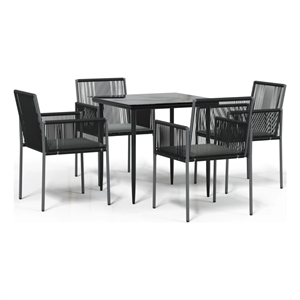 Bowery Hill Poly Rattan Medium Durable Garden Dining Set in Black