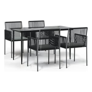 Bowery Hill Contemporary Garden Dining Set in Black Poly Rattan 5 Piece