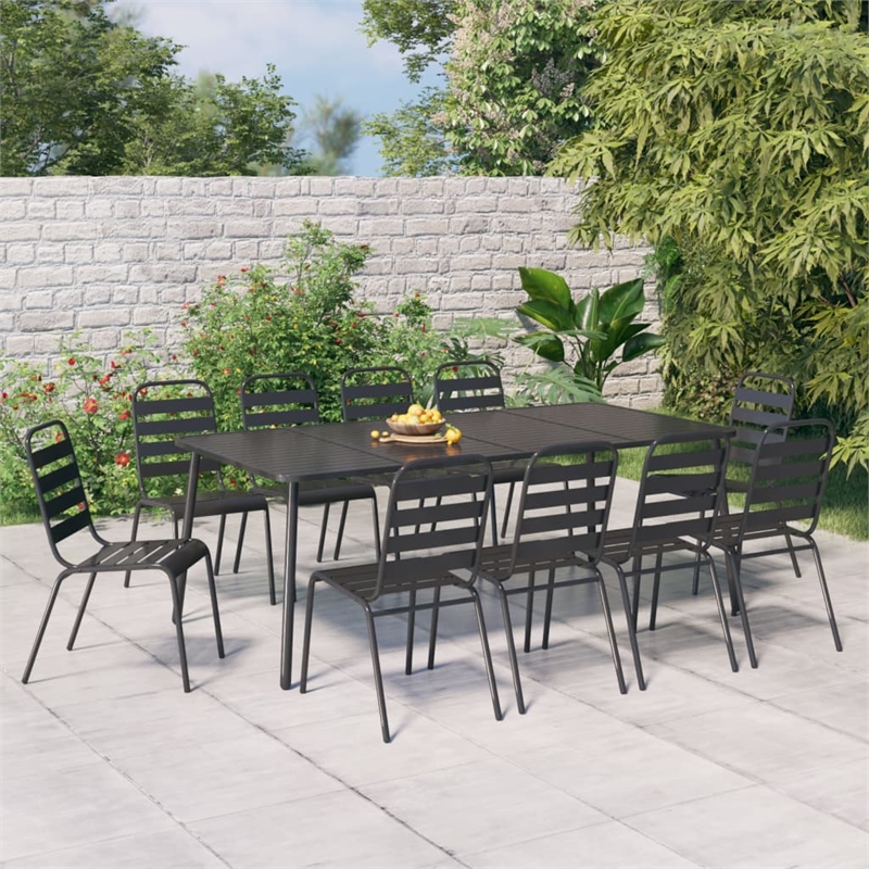 Bowery Hill Powder-Coated Steel Large Stackable Garden Dining Set - Gray