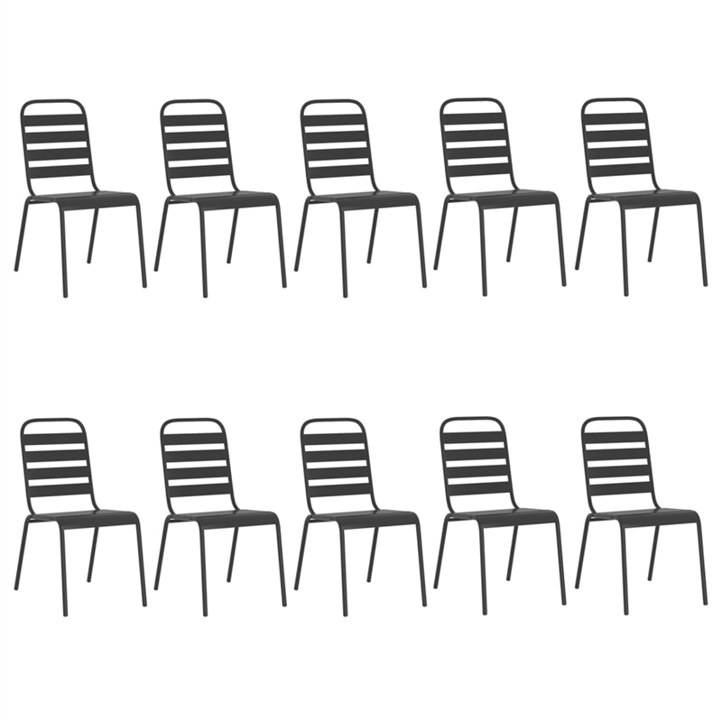 Bowery Hill Powder-Coated Steel Large Stackable Garden Dining Set - Gray