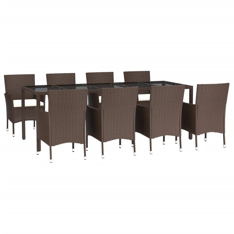 Bowery Hill Contemporary Weather-Resistant 9 Piece Patio Dining Set in Brown