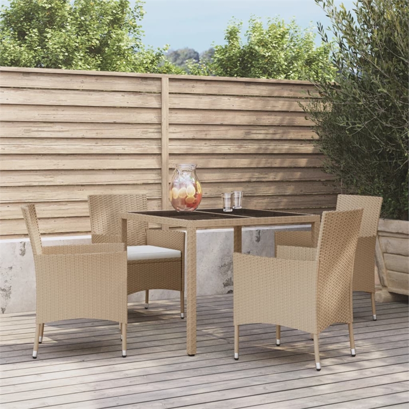 Bowery Hill Contemporary Patio Dining Set in Beige - Set of 4