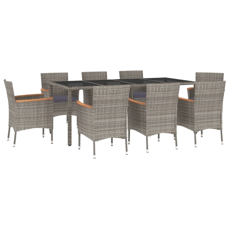 Bowery Hill Contemporary 9 Piece Poly Rattan Patio Dining Set in Gray