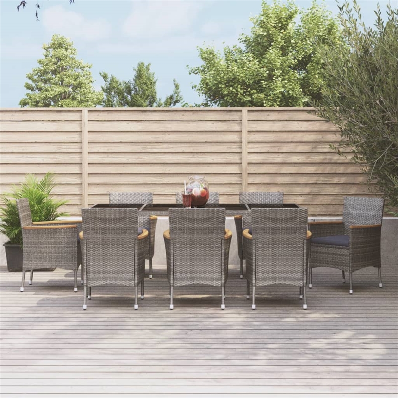 Bowery Hill Contemporary 9 Piece Poly Rattan Patio Dining Set in Gray