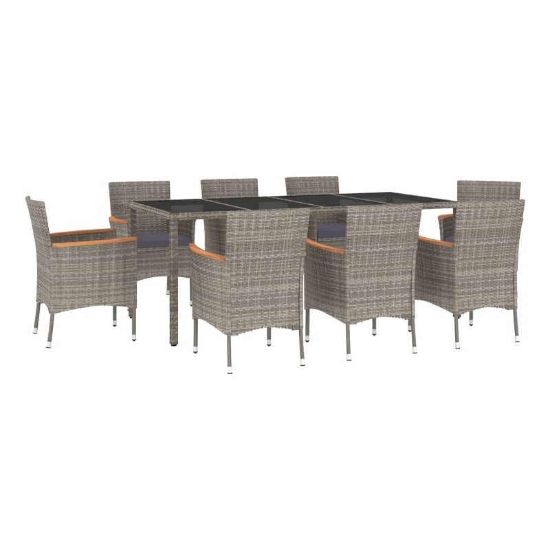 Bowery Hill Contemporary 9 Piece Poly Rattan Patio Dining Set in Gray